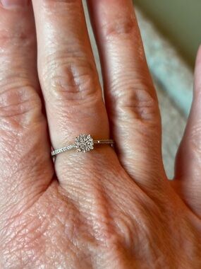 Delicate yellow Gold Diamond Cluster Engagement Ring.